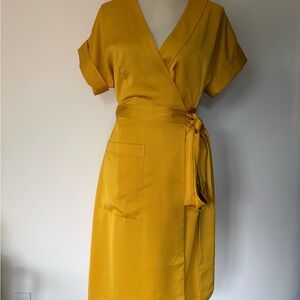 J. Crew Mustard Wrap Midi Dress